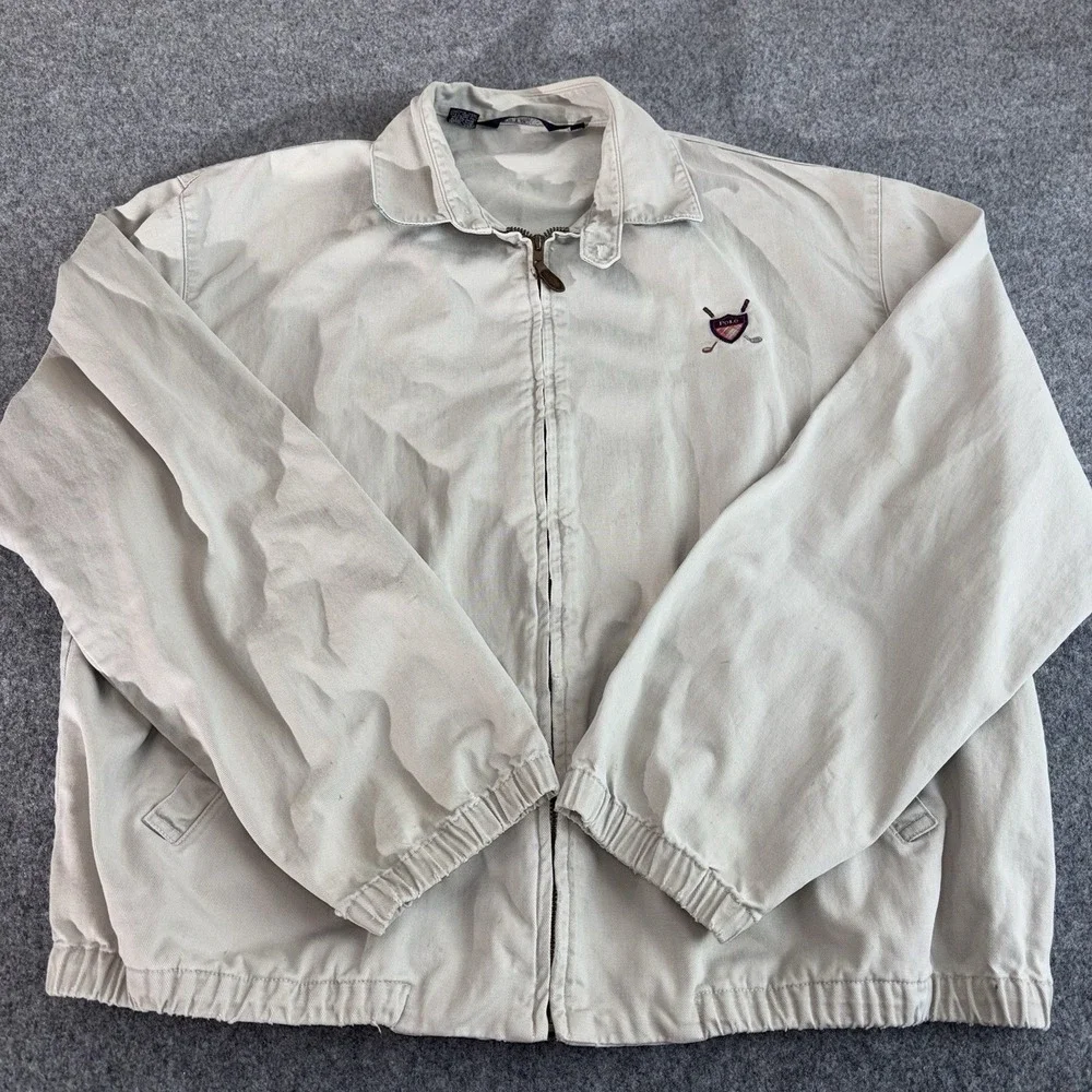 Vintage Polo Ralph Lauren Jacket Mens Large Beige Full Zip Golf Made In USA Rare